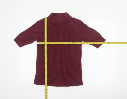 Lands' End Women Red M Petite Cotton Roll Neck Short Sleeve Jumper