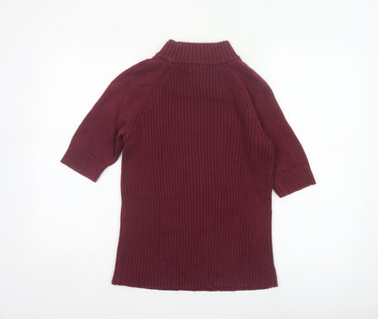 Lands' End Women Red M Petite Cotton Roll Neck Short Sleeve Jumper