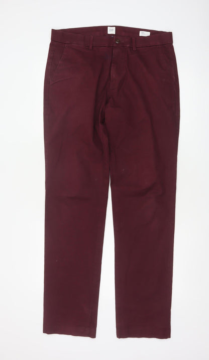 GAP Men’s Burgundy Red 33x34 Straight Chino Trousers Regular Fit