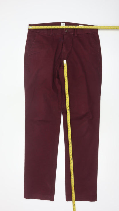 GAP Men’s Burgundy Red 33x34 Straight Chino Trousers Regular Fit
