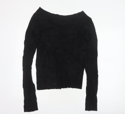 Wallis Women Black UK 12 Boat Neck Slim Fit Ribbed Knit Jumper