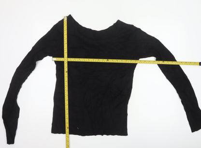 Wallis Women Black UK 12 Boat Neck Slim Fit Ribbed Knit Jumper