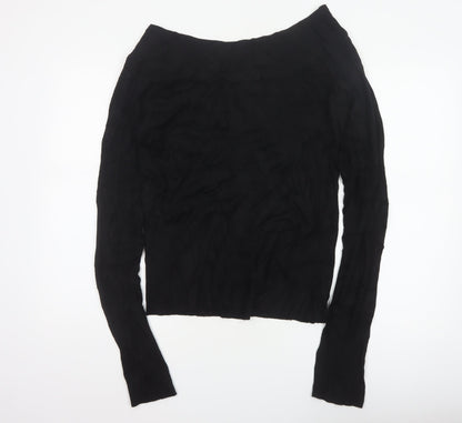 Wallis Women Black UK 12 Boat Neck Slim Fit Ribbed Knit Jumper