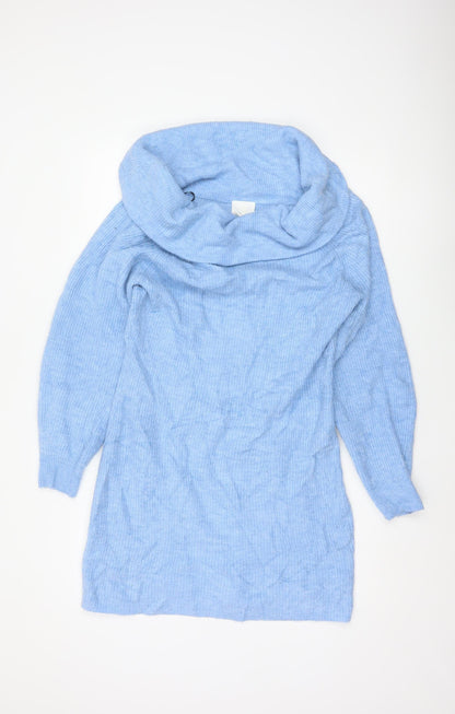 H&M Women Blue L Cowl Neck Long Sleeve Knit Tunic Jumper