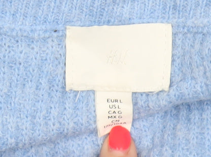 H&M Women Blue L Cowl Neck Long Sleeve Knit Tunic Jumper