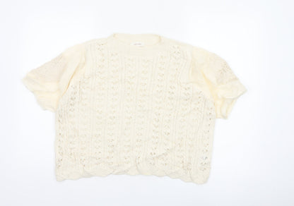 Per Una Women’s Ivory UK 14 Crochet Knit Ruffle Sleeve Blouse