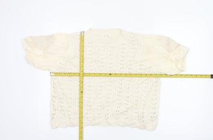 Per Una Women’s Ivory UK 14 Crochet Knit Ruffle Sleeve Blouse