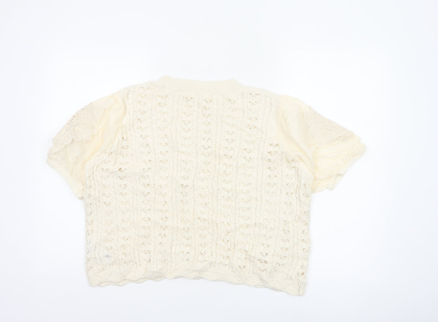 Per Una Women’s Ivory UK 14 Crochet Knit Ruffle Sleeve Blouse