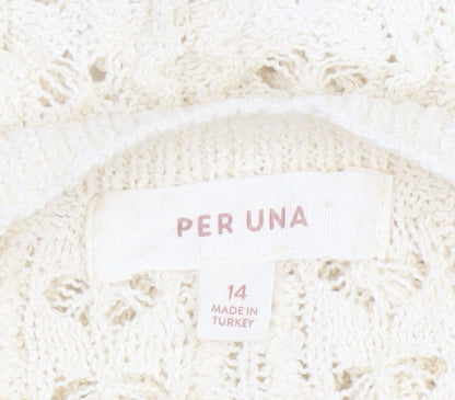 Per Una Women’s Ivory UK 14 Crochet Knit Ruffle Sleeve Blouse