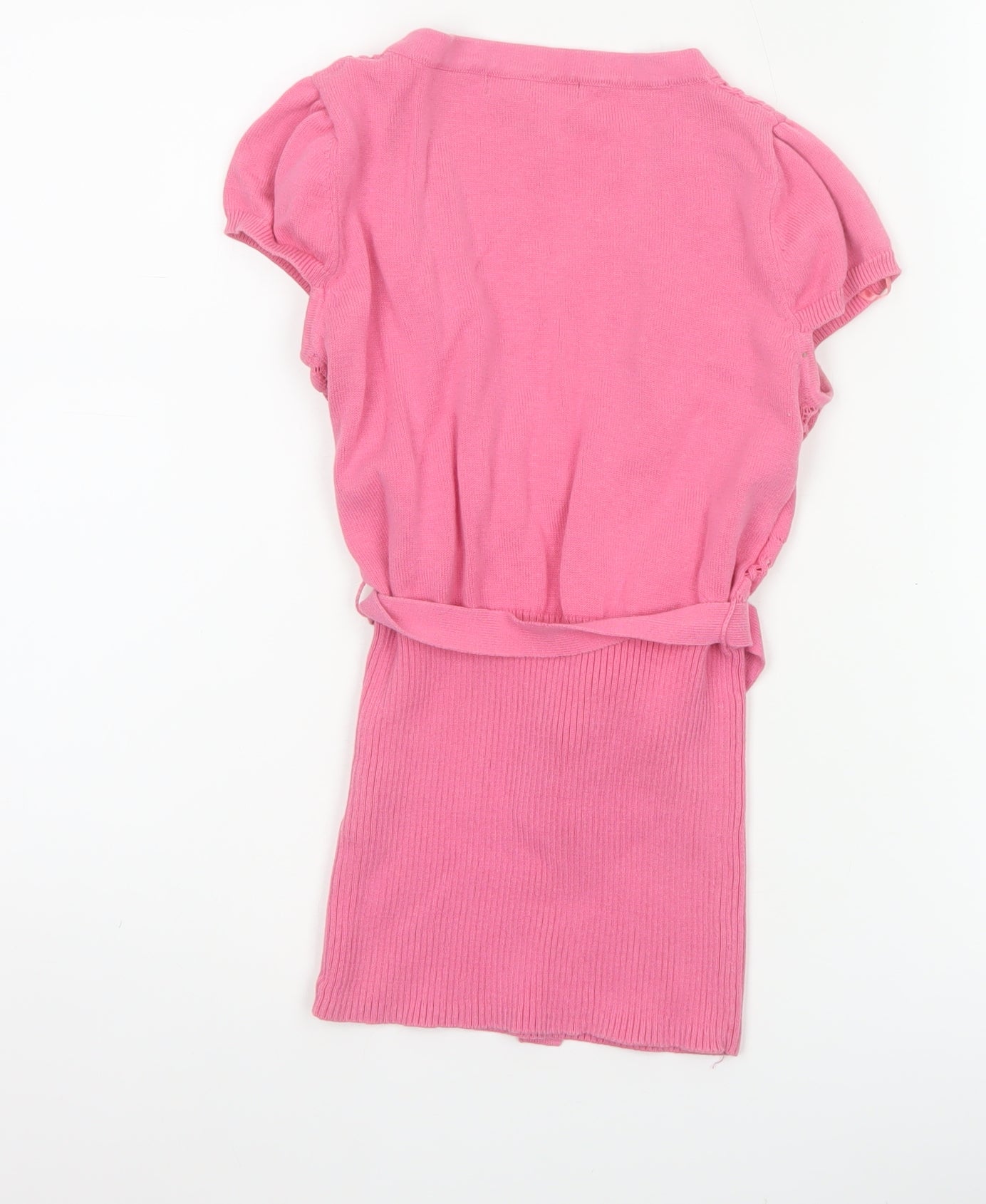 Jane Norman Women Pink Size 10 Cotton Knit Wrap Tie Puff Sleeve Blouse