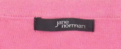 Jane Norman Women Pink Size 10 Cotton Knit Wrap Tie Puff Sleeve Blouse
