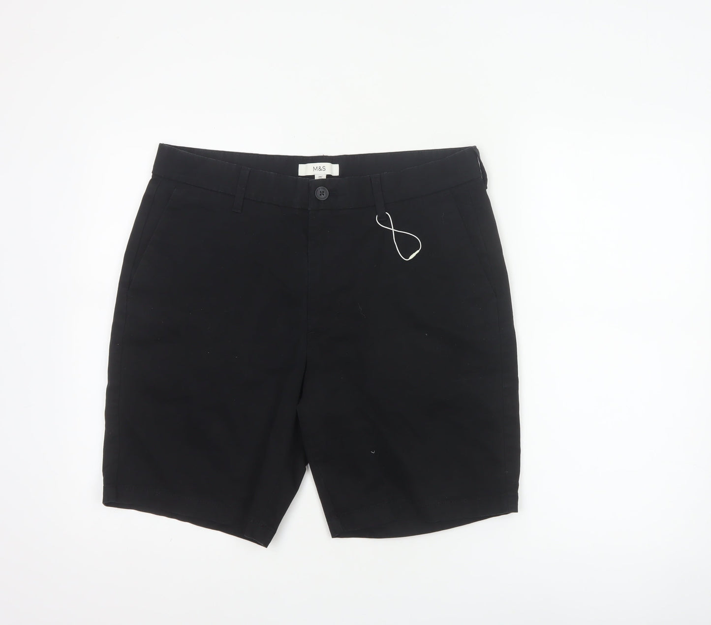 Marks & Spencer Men's Black 34in Mid Chino Shorts Cotton Stretch