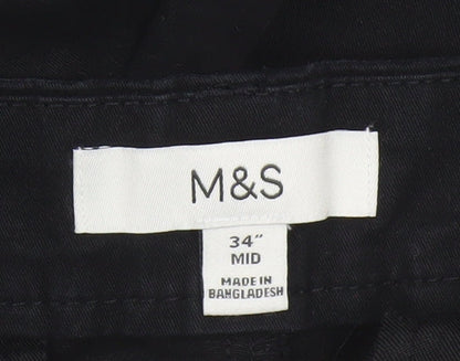 Marks & Spencer Men's Black 34in Mid Chino Shorts Cotton Stretch