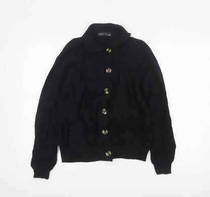 Marks & Spencer Women Black S Cable Knit Collared Button Cardigan