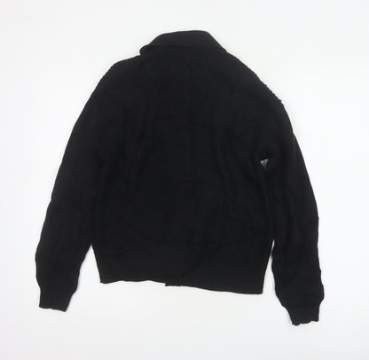 Marks & Spencer Women Black S Cable Knit Collared Button Cardigan