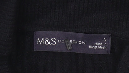 Marks & Spencer Women Black S Cable Knit Collared Button Cardigan