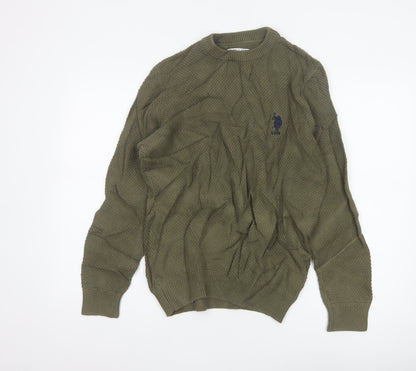U.S. Polo Assn. Men’s Green M Cable Knit Logo Crew Neck Jumper