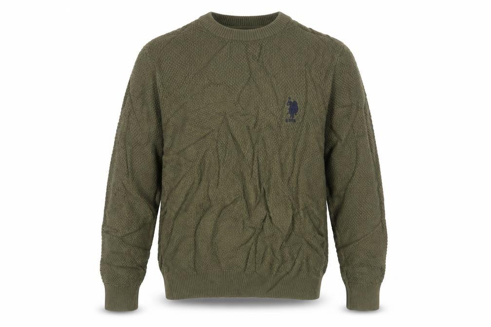 U.S. Polo Assn. Men’s Green M Cable Knit Logo Crew Neck Jumper