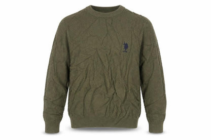U.S. Polo Assn. Men’s Green M Cable Knit Logo Crew Neck Jumper