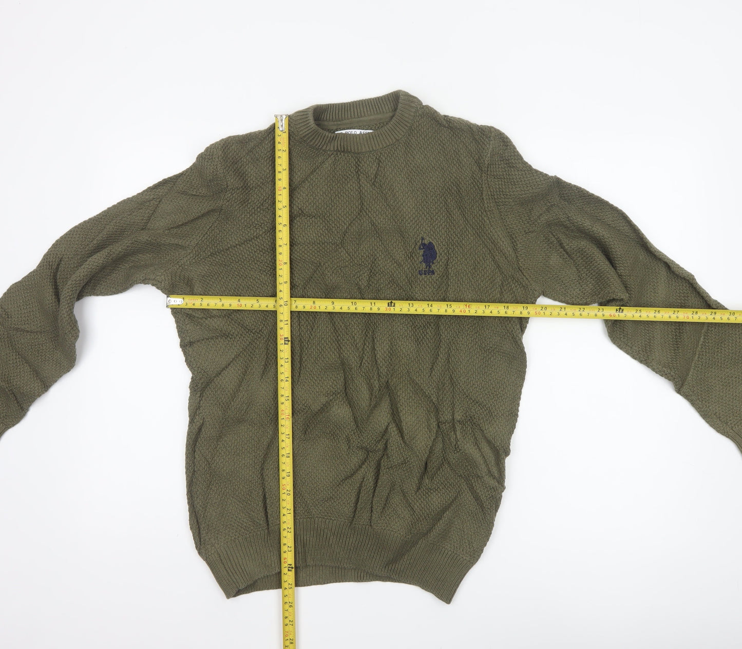 U.S. Polo Assn. Men’s Green M Cable Knit Logo Crew Neck Jumper
