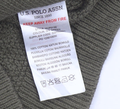 U.S. Polo Assn. Men’s Green M Cable Knit Logo Crew Neck Jumper