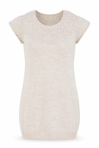 Topshop Women Beige UK 8 Tunic Jumper Short Sleeve Open-Knit