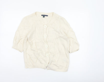 Boden Women Ivory Cotton V-Neck Button Cardigan Size 12 3/4 Sleeve