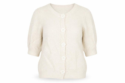 Boden Women Ivory Cotton V-Neck Button Cardigan Size 12 3/4 Sleeve