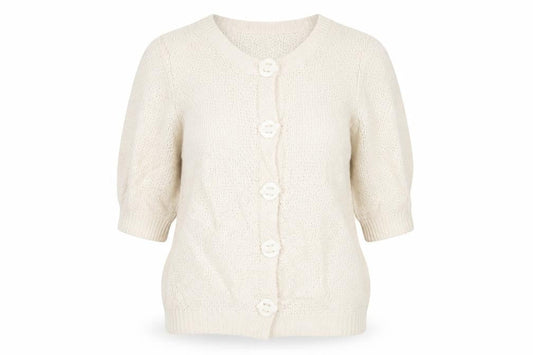 Boden Women Ivory Cotton V-Neck Button Cardigan Size 12 3/4 Sleeve