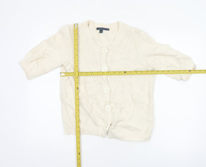 Boden Women Ivory Cotton V-Neck Button Cardigan Size 12 3/4 Sleeve