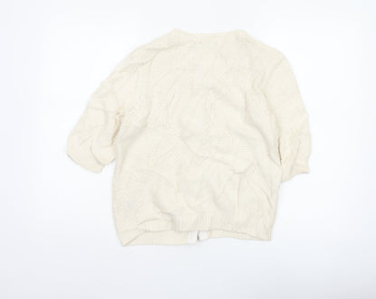 Boden Women Ivory Cotton V-Neck Button Cardigan Size 12 3/4 Sleeve