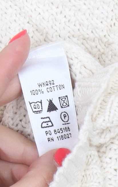 Boden Women Ivory Cotton V-Neck Button Cardigan Size 12 3/4 Sleeve