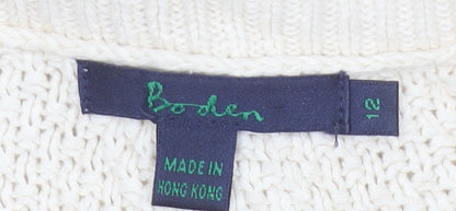 Boden Women Ivory Cotton V-Neck Button Cardigan Size 12 3/4 Sleeve
