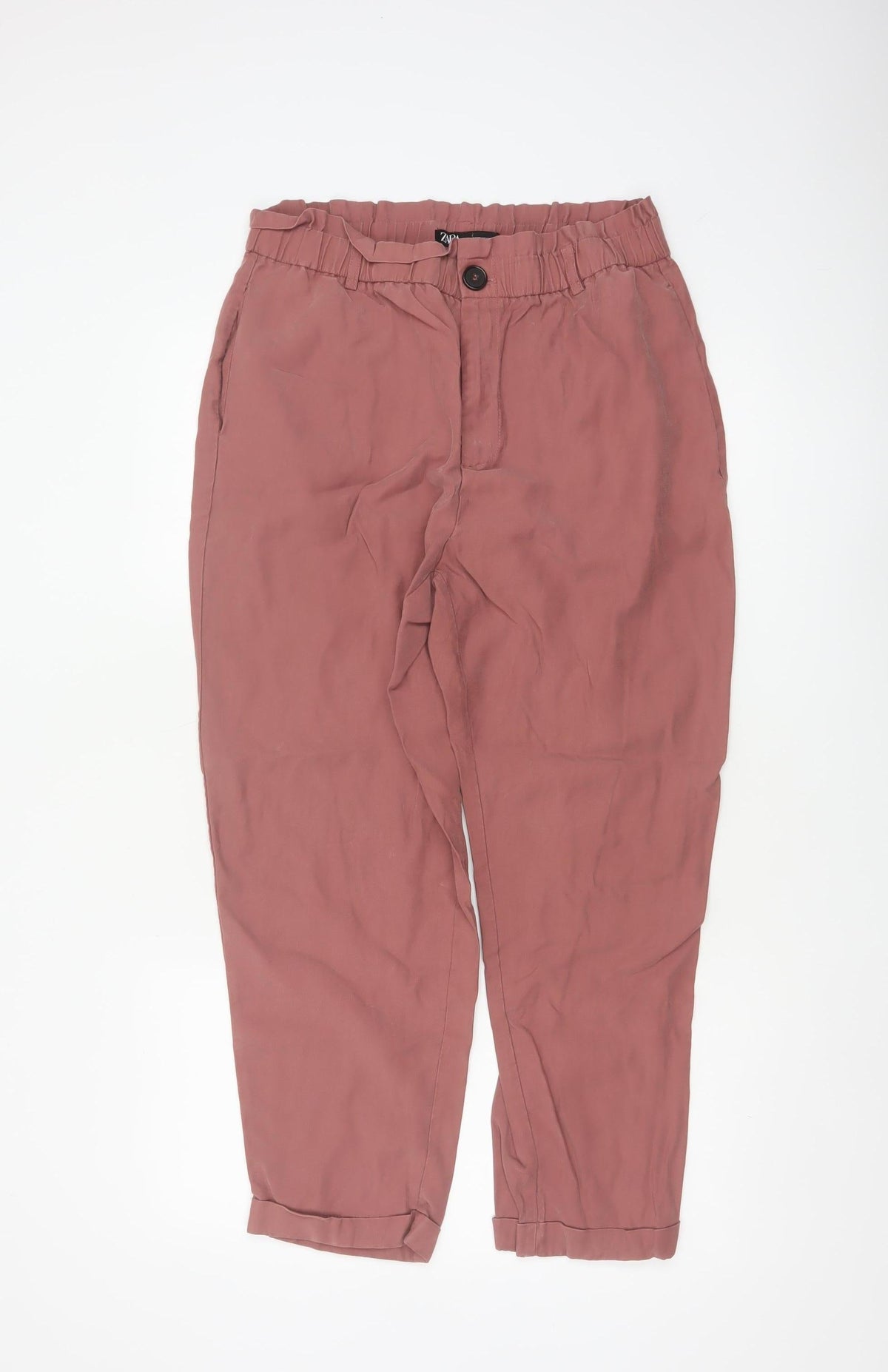Zara Women’s Pink XL Paperbag Tapered Trousers Elastic Waist