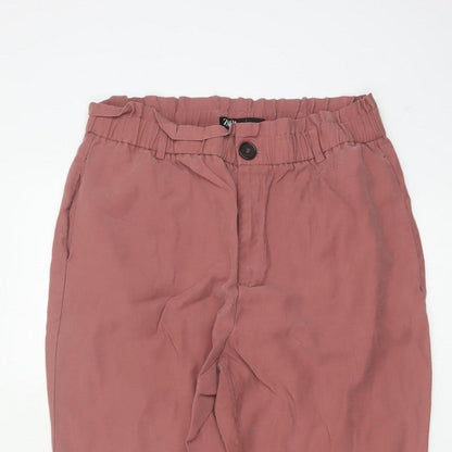 Zara Women’s Pink XL Paperbag Tapered Trousers Elastic Waist
