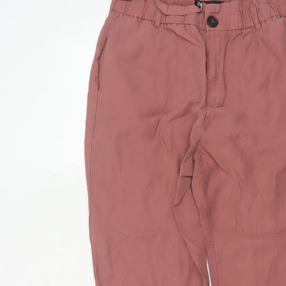 Zara Women’s Pink XL Paperbag Tapered Trousers Elastic Waist