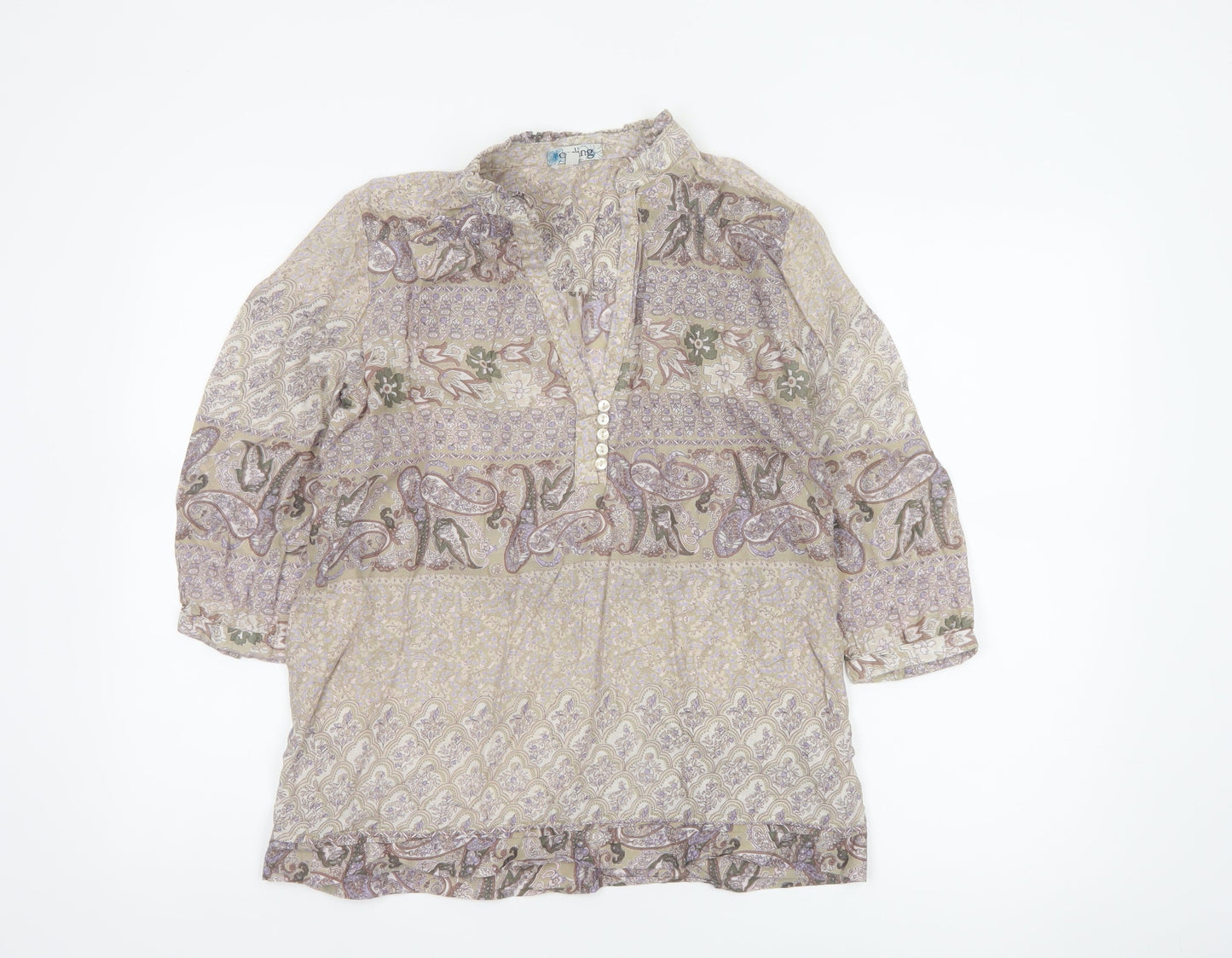 Carking Women’s Multicoloured Paisley Cotton Tunic Blouse UK 8 Boho