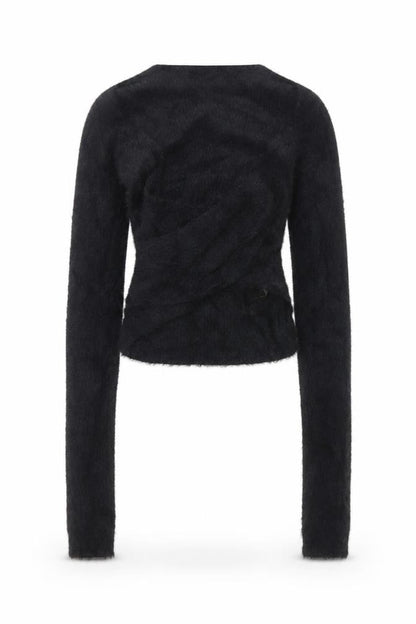 Urban Outfitters Women’s Black S Petite Fuzzy Knit Cropped Cardigan
