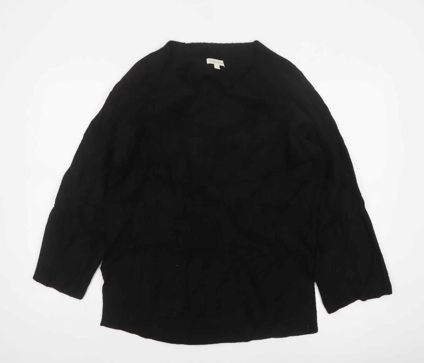 Monsoon Women Black S V-Neck Relaxed Knit Pullover Jumper