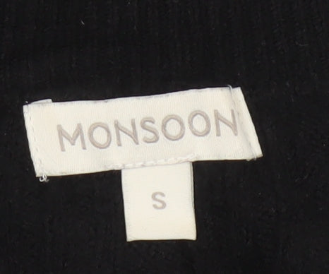 Monsoon Women Black S V-Neck Relaxed Knit Pullover Jumper