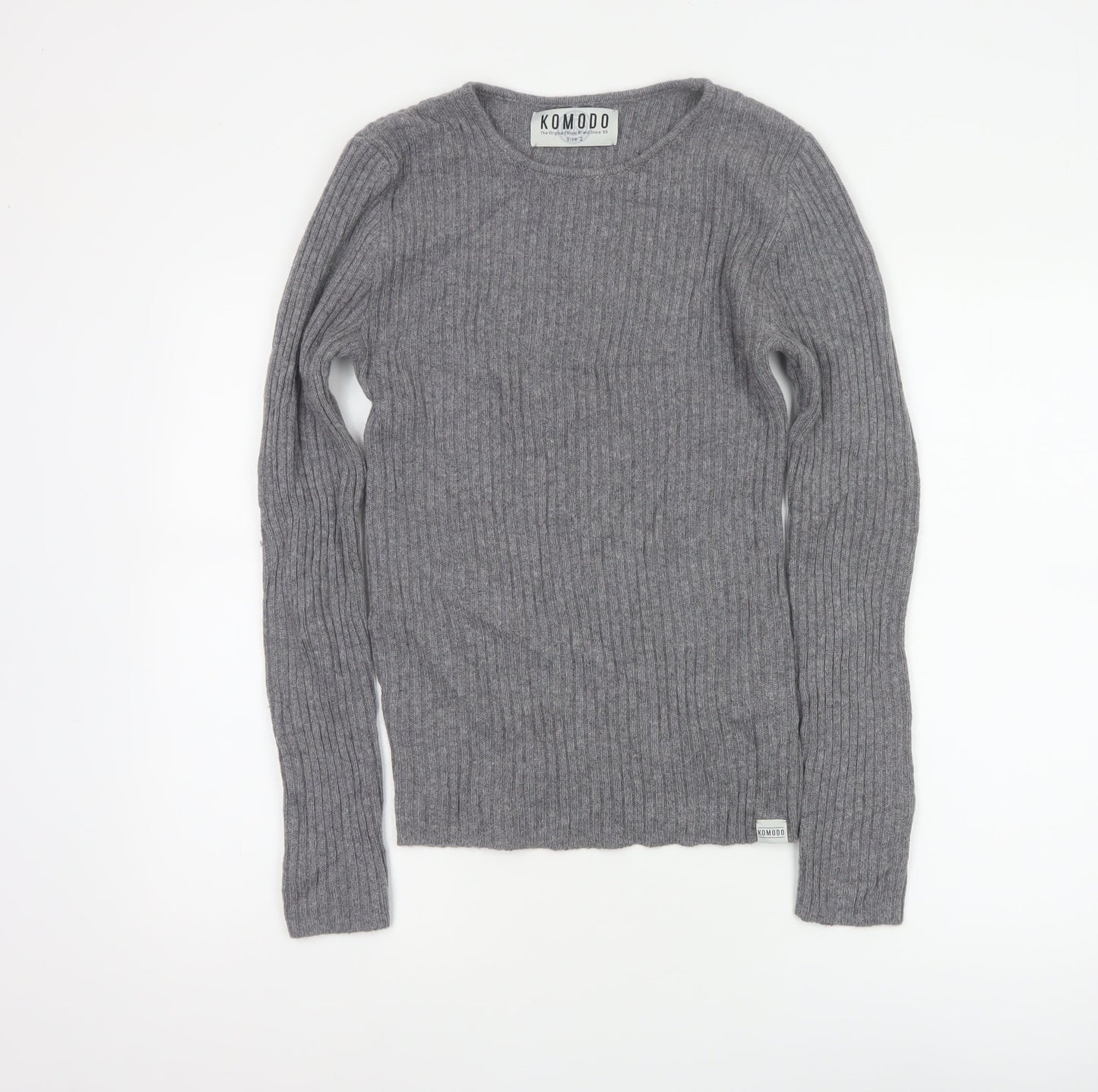 Komodo Women Grey Size 2 100% Cashmere Rib Knit Pullover Jumper