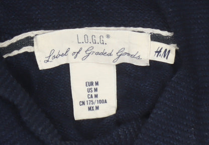 H&M LOGG Men’s Blue M Cable Knit Shawl Collar Cotton Jumper