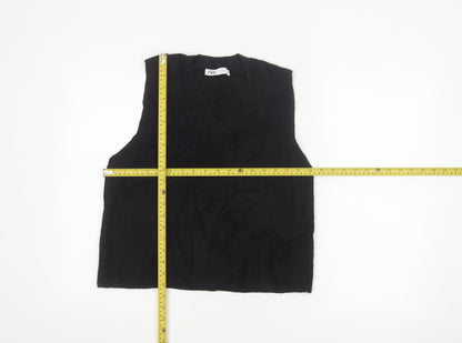 Zara Women Black UK 12 Cable-Knit V-Neck Sleeveless Jumper Vest