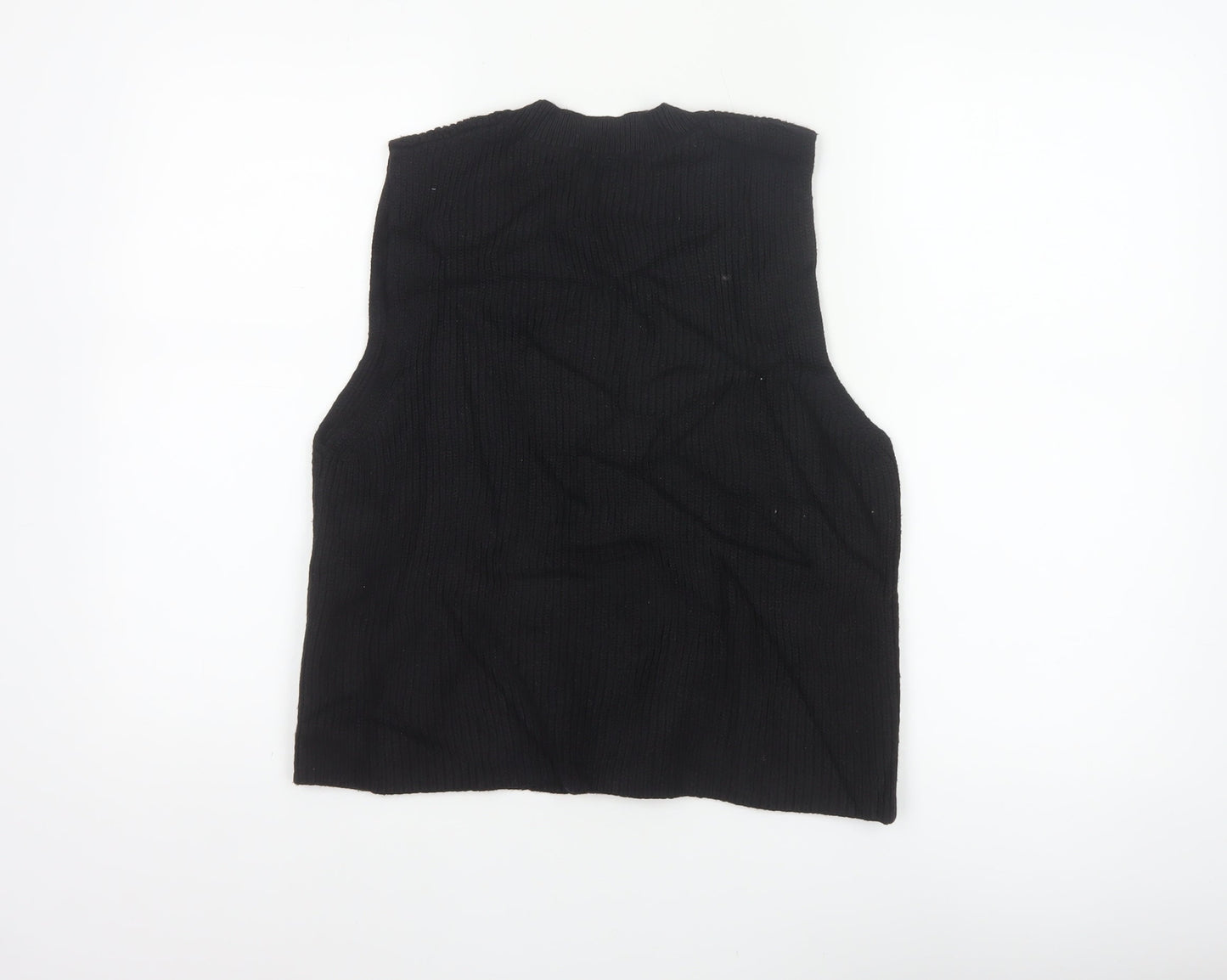 Zara Women Black UK 12 Cable-Knit V-Neck Sleeveless Jumper Vest
