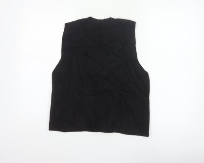 Zara Women Black UK 12 Cable-Knit V-Neck Sleeveless Jumper Vest