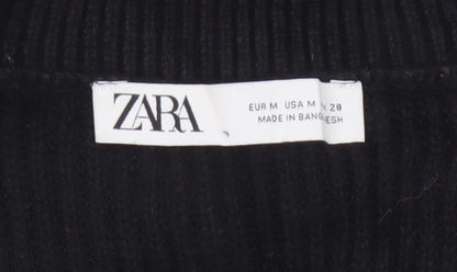 Zara Women Black UK 12 Cable-Knit V-Neck Sleeveless Jumper Vest