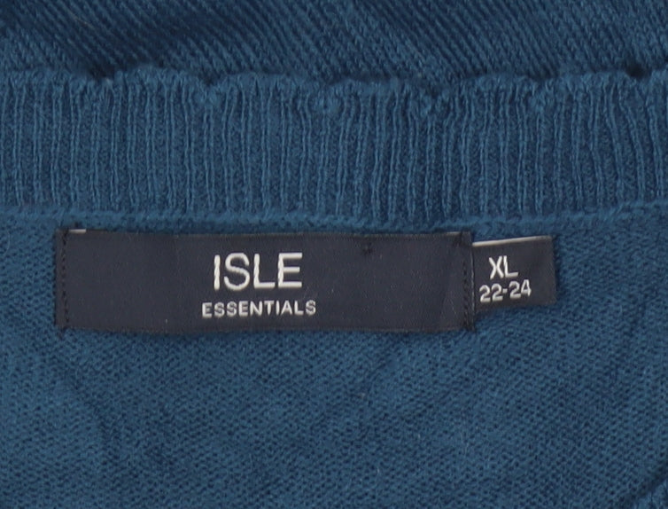 Isle Essentials Women’s Blue Size 24 Textured Knit Pullover Jumper