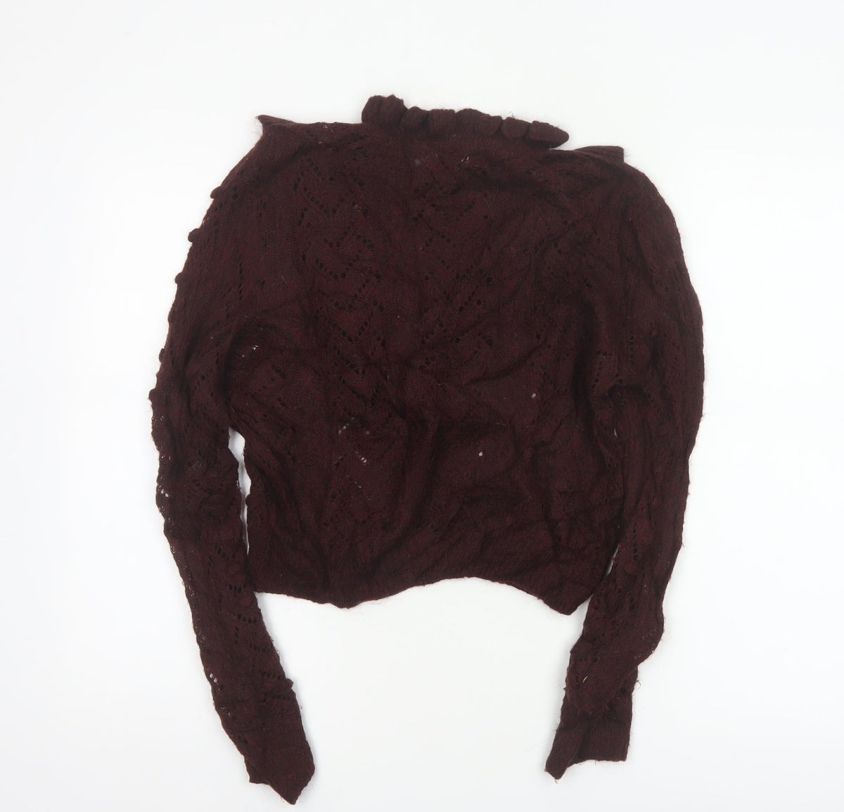 Zara Women Brown M Cable Knit Ruffle Roll Neck Jumper