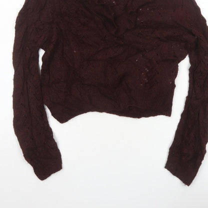Zara Women Brown M Cable Knit Ruffle Roll Neck Jumper