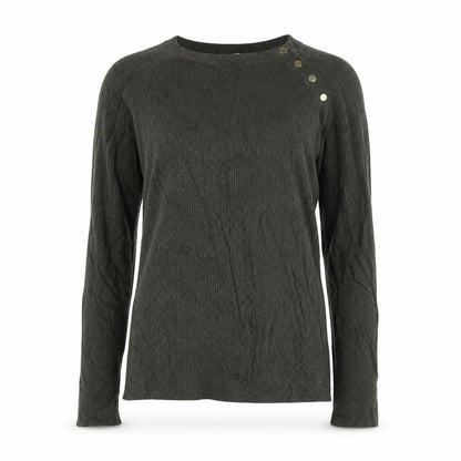 H&M Women Green Size S Rib Knit Mock Neck Button Jumper